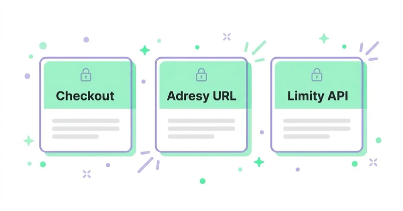 Diagram: Ograniczenia, które warto ocenić przed wdrożeniem — Checkout, Adresy URL, Limity API.