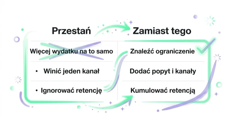 Diagram: plateau — czego unikać, co robić.