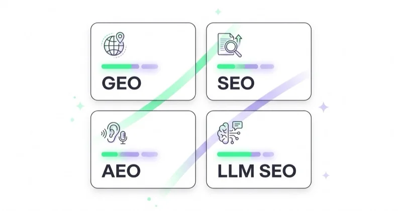 Różnice między GEO, SEO, AEO i LLM SEO