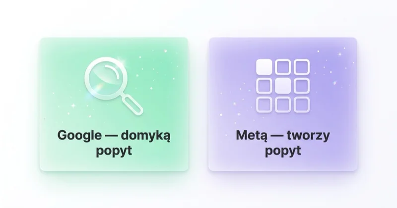 Google Ads domyka istniejący popyt (wyszukiwanie), Meta tworzy nowy popyt (feed).