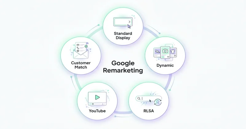 5 typów Google Remarketing: Standard Display, Dynamic, RLSA, YouTube, Customer Match