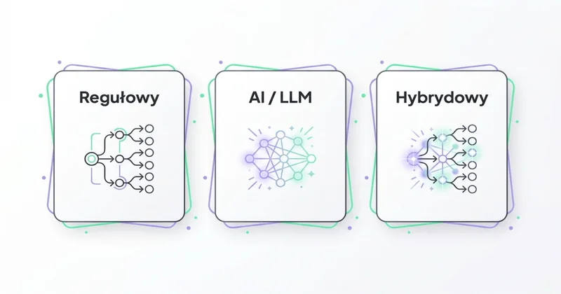 Typy chatbotów: regułowy, AI/LLM, hybrydowy