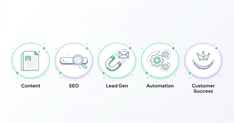 5 filarów inbound marketingu: Content, SEO, Lead Gen, Marketing Automation, Customer Success