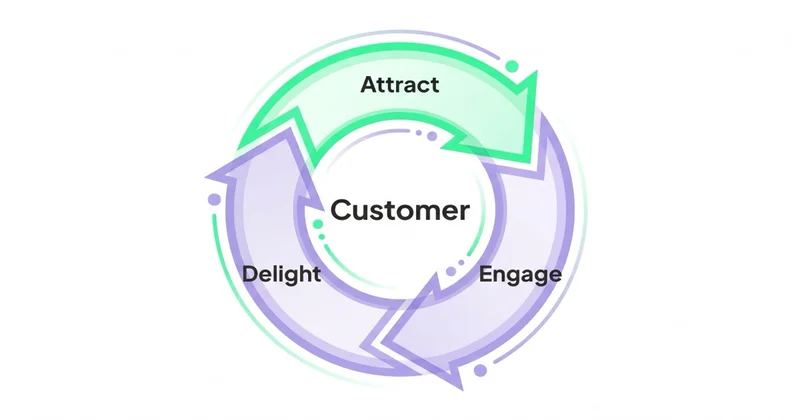 Inbound flywheel: Attract → Engage → Delight cykl wokół customer