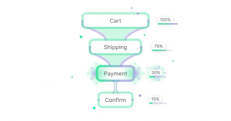 Optymalizacja lejka checkout: Cart → Shipping → Payment → Confirm, z bottleneckiem na Payment