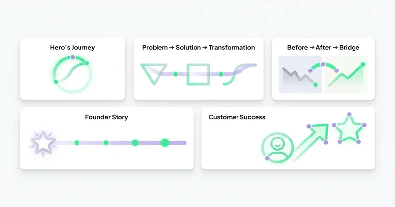 5 frameworków storytellingu: Hero's Journey, PST, BAB, Founder Story, Customer Success