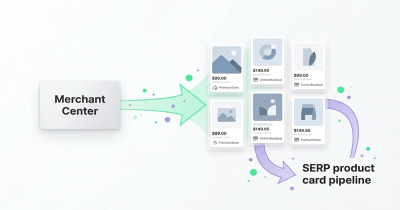Mechanika Google Shopping: feed → Merchant Center → karty produktów w SERP