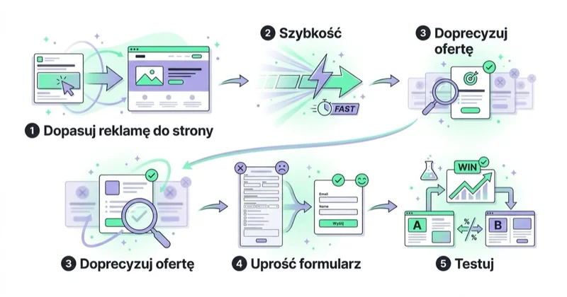 Diagram: sekwencja naprawcza, gdy kliknięcia nie konwertują.