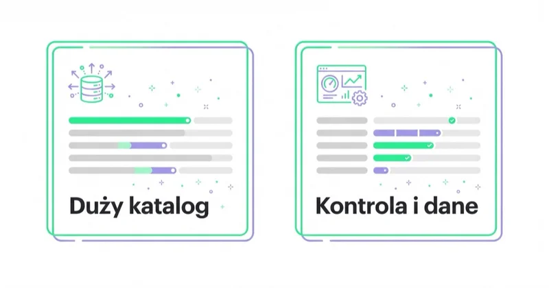 Dwa scenariusze wyboru kampanii jako karty: duży katalog oraz potrzeba kontroli i danych.
