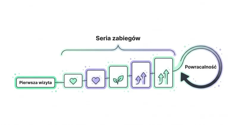 Wartość terapii w czasie: pierwsza wizyta, seria zabiegów i powracalność pacjenta budują pełną wartość.