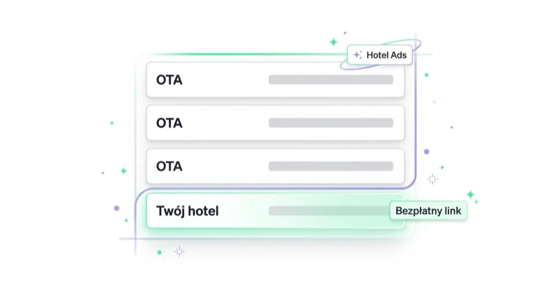 Moduł rezerwacji hotelowych Google: oferty OTA oraz wyróżniony bezpłatny link rezerwacji hotelu i płatne Hotel Ads.