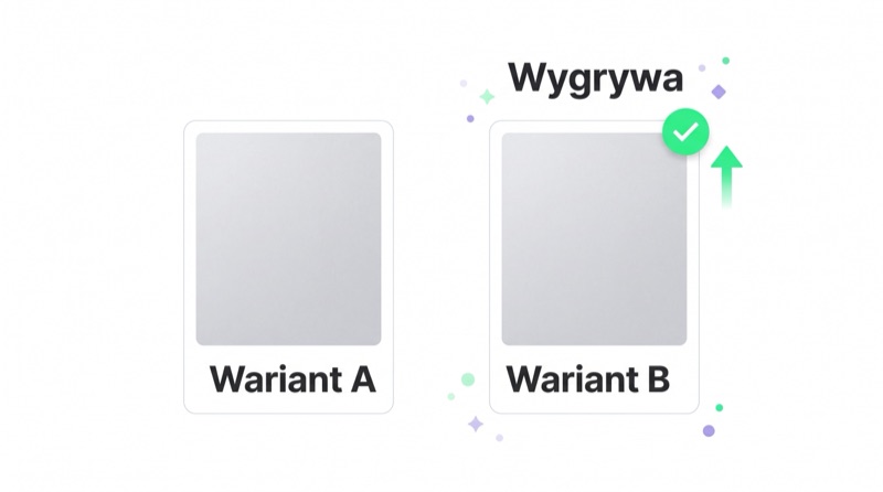 Schemat testu A/B kreacji — wariant A i wygrywający wariant B